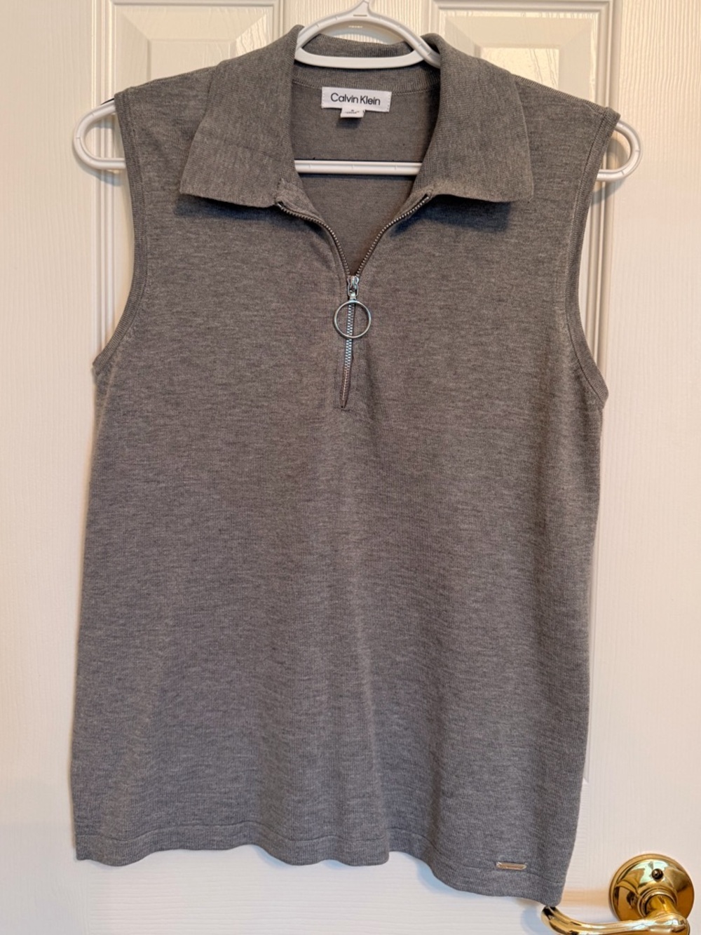 Calvin Klein Gray Sleeveless Zip Polo Top size S